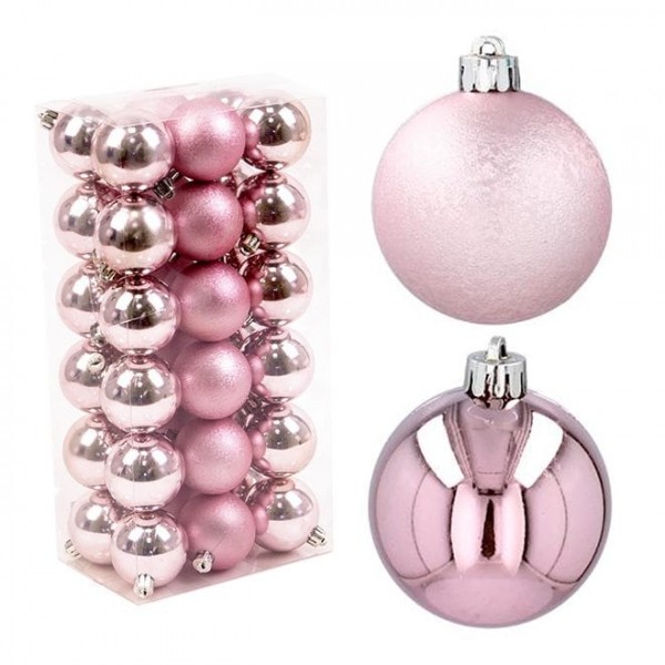 Набір пластикових рожевих новорічних кульок 36 шт. D-5 см. Flora 43023