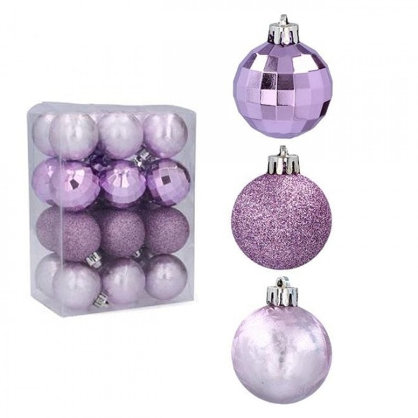 Набір пластикових фіолетових новорічних кульок 24 шт. D-4 см. Flora 43110