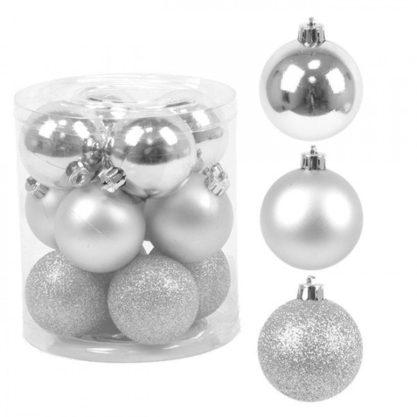 Набір пластикових срібних новорічних кульок 12 шт. D-5 см. Flora 43008