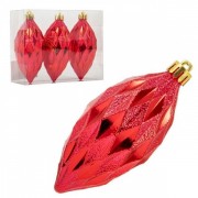 Набор пластиковых красных новогодних украшений 3 шт. H-10 см. Flora 43060