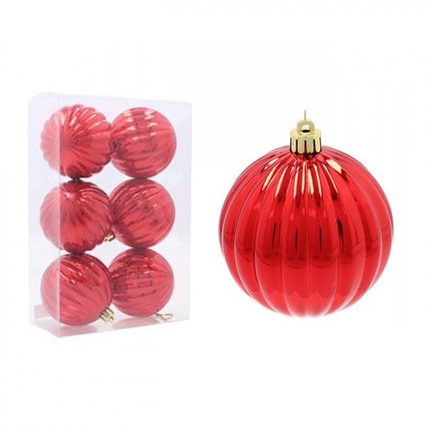 Набір пластикових червоних новорічних кульок 6 шт. D-8 см. Flora 43042