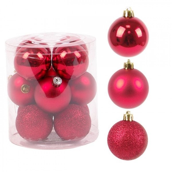 Набір пластикових червоних новорічних кульок 12 шт. D-5 см. Flora 43006
