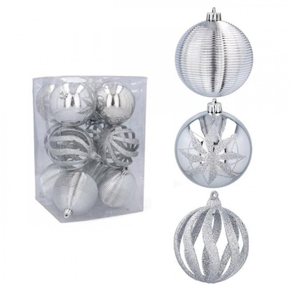 Набір пластикових срібних новорічних кульок 12 шт. D-8 см. Flora 43050