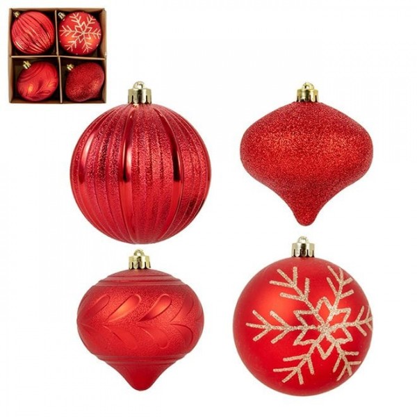 Набір пластикових червоних новорічних кульок 4 шт. D-10 см. Flora 43102