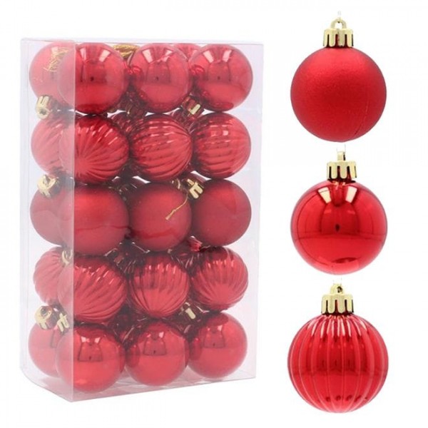 Набір пластикових червоних новорічних кульок 30 шт. D-4 см. Flora 43027