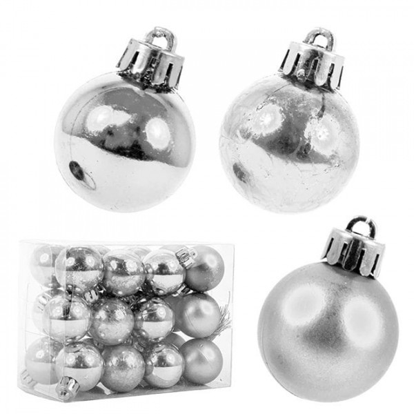 Набір пластикових срібних новорічних кульок 24 шт. D-3 см. Flora 43035
