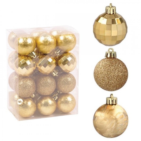Набір пластикових золотих новорічних кульок 24 шт. D-4 см. Flora 43074