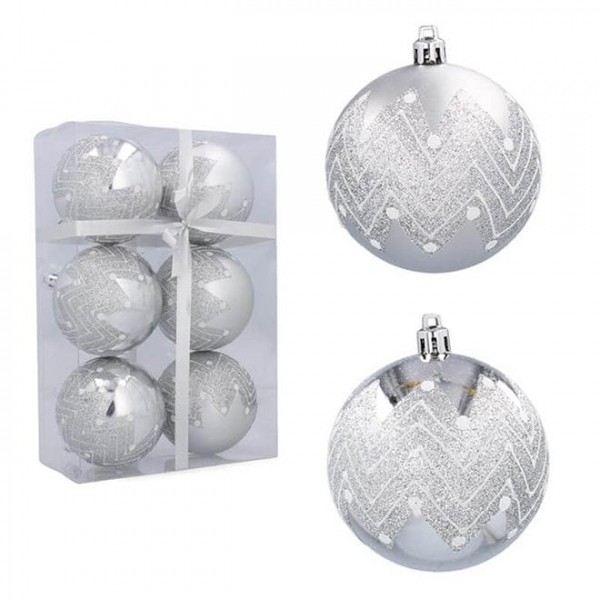 Набір пластикових срібних новорічних кульок 6 шт. D-8 см. Flora 43017