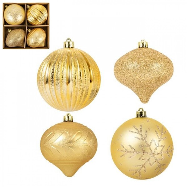 Набір пластикових золотих новорічних кульок 4 шт. D-10 см. Flora 43103