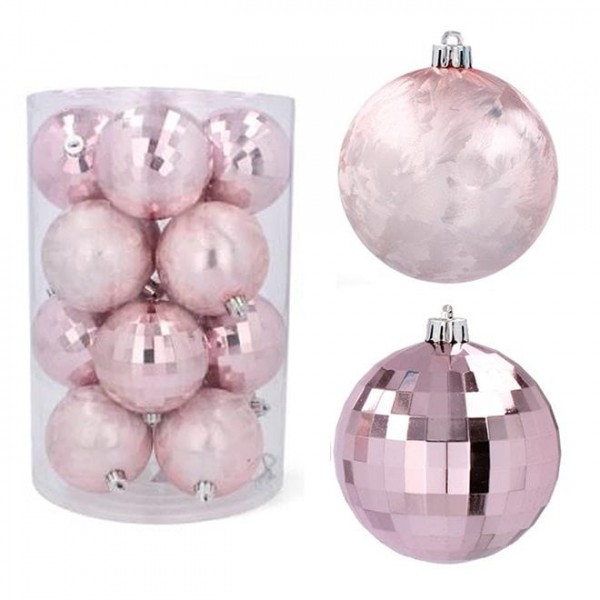 Набір пластикових рожевих новорічних кульок 16 шт. D-8 см. Flora 43072