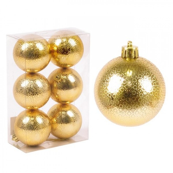 Набір пластикових золотих новорічних кульок 6 шт. D-6 см. Flora 43010