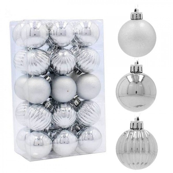 Набір пластикових срібних новорічних кульок 30 шт. D-4 см. Flora 43029