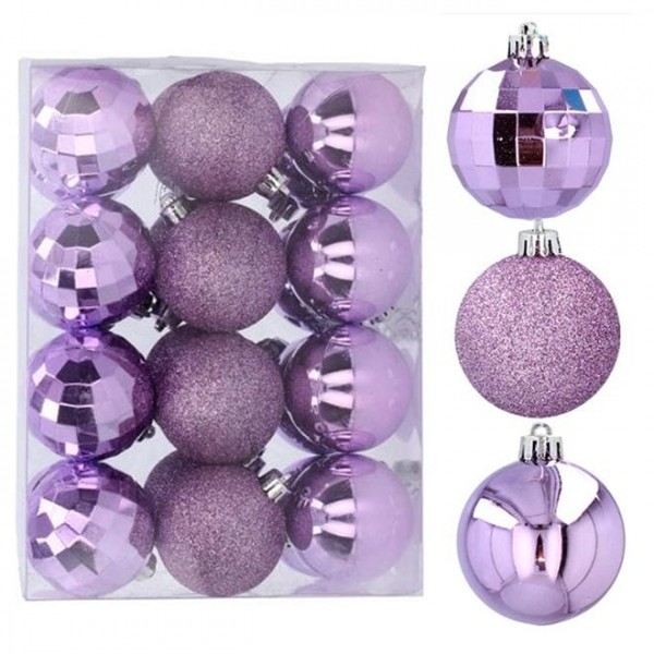 Набір пластикових фіолетових новорічних кульок 24 шт. D-5 см. Flora 43001
