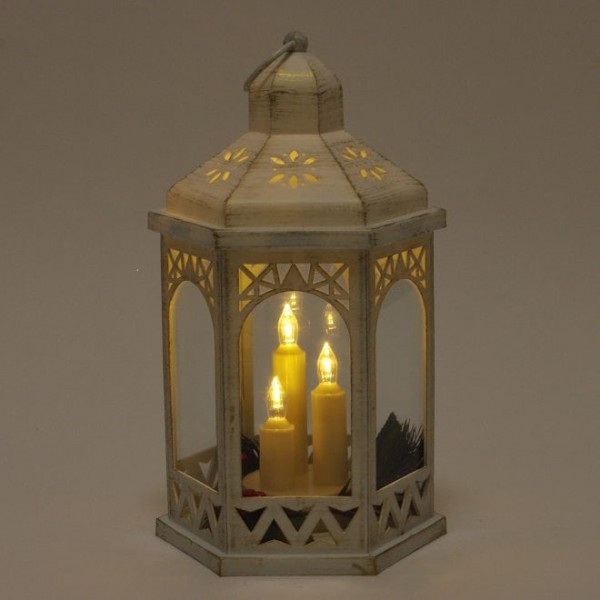 Свічник-ліхтар із 3-ма свічками LED білий із золотом Flora 27755