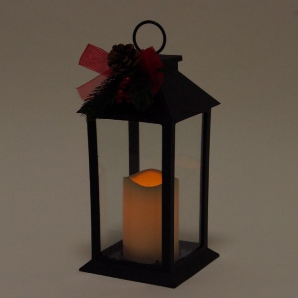 Свічник-ліхтар зі свічкою LED чорний Flora 27753