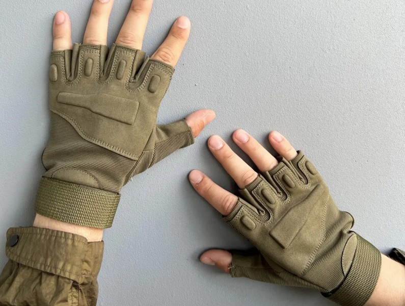 Тактичні рукавички з відкритими пальцями похідні армійські військові мисливські нар. М Хакі