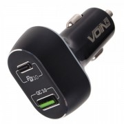 Автомобильное зарядное устройство VOIN 63W, 1USB QC3.0 18W + 1PD 45W, 12/24V (C-63202Q)