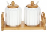 Набор банок с ложками Bonadi (2 шт) 300мл для сыпучих продуктов на бамбуковой подставке (289-377)