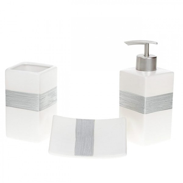 Набор Flora керамический для ванной комнаты 3 предмета белый с серебряным 32497
