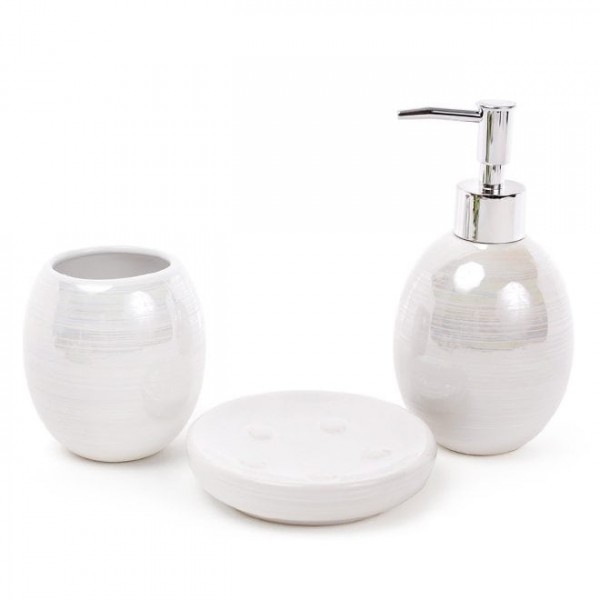 Набір Flora керамічний для ванної кімнати 3 предмети перламутр білий 32491