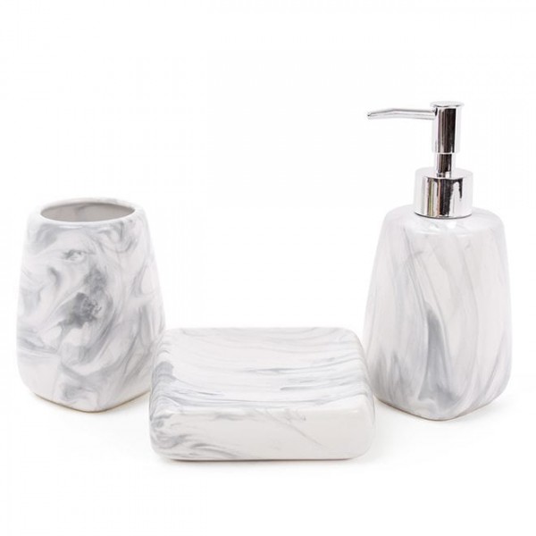 Набор Flora керамический для ванной комнаты 3 предмета серый мрамор 32199