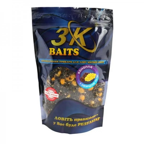 Прикормка 3Kbaits Конопля с кукурузой 70/30, 400 г