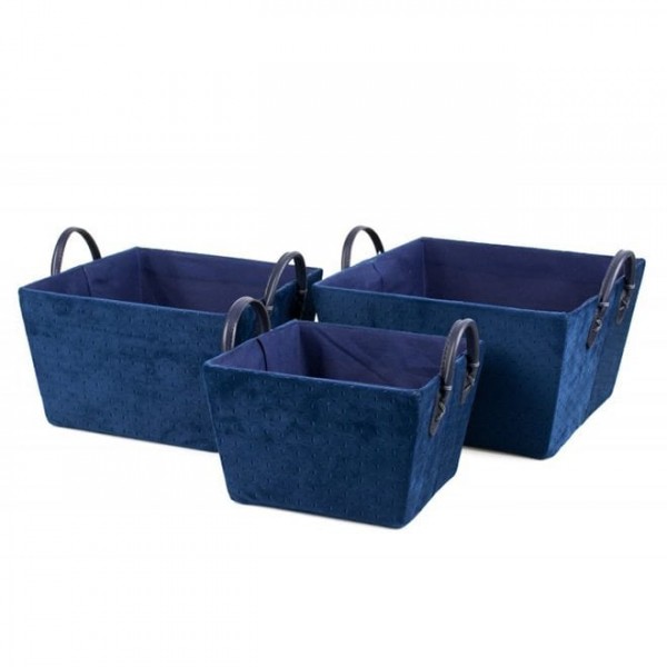 Комплект квадратных синих тканевых корзин с ручками Flora 3 шт. 50056