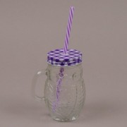 Чашка-банка Сова с трубкой фиолетовая Flora 0,4 л. 35026