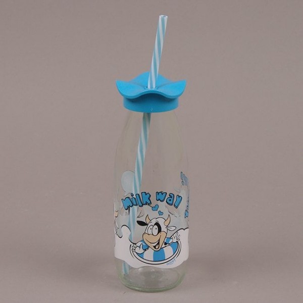 Бутылка стеклянная с трубкой голубая Flora 0,5 л. 35019