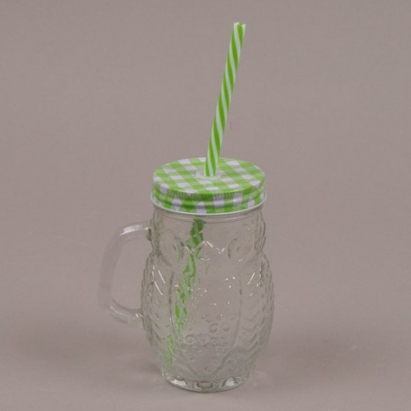 Чашка-банка Сова с трубкой зеленая Flora 0,4 л. 35024