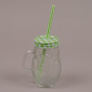 Чашка-банка Сова с трубкой зеленая Flora 0,4 л. 35024