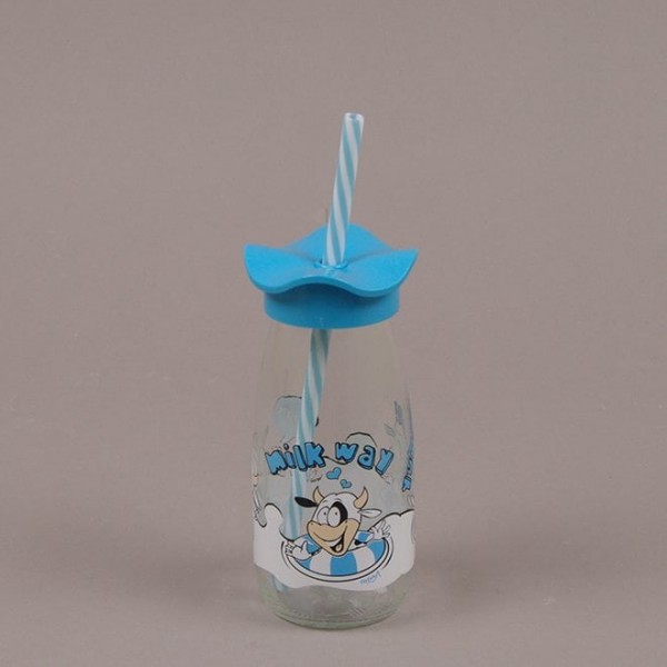Пляшка скляна із трубкою блакитна Flora 0,25 л. 35022
