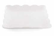 Блюдо фарфоровое сервировочное квадратное Bonadi Кружево 25 см, цвет - белый (988-141)