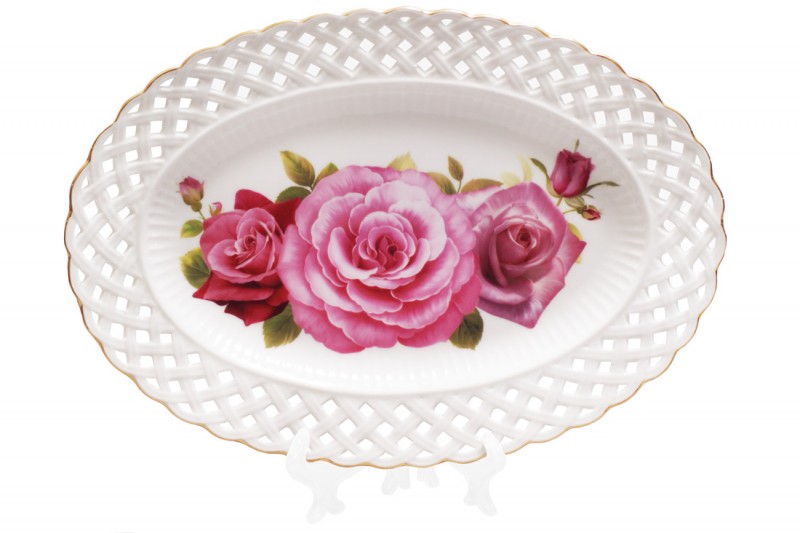 Блюдо фарфоровое овальное Bonadi Розы 30см (222-158)