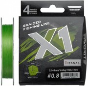 Шнур Favorite X1 PE 4x 150m green 0.8/0.148mm 15lb/6.8kg