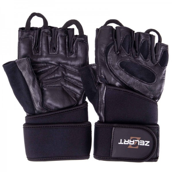 Перчатки для тяжелой атлетики кожаные Zelart SB-161074 S черный