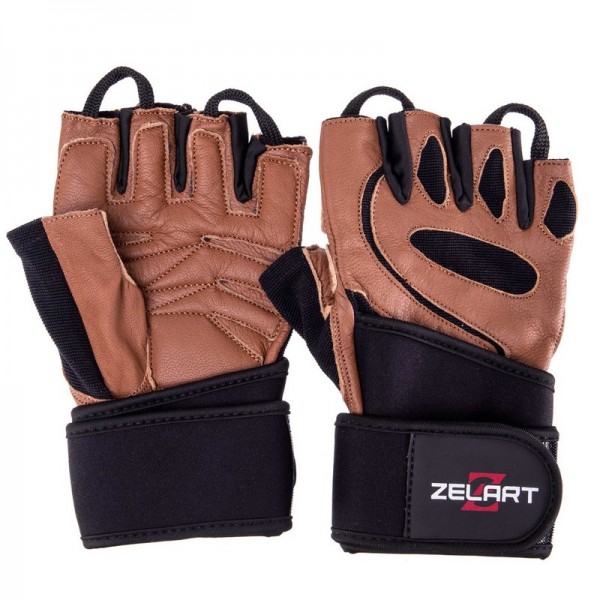 Перчатки для тяжелой атлетики кожаные Zelart SB-161074 S коричневый