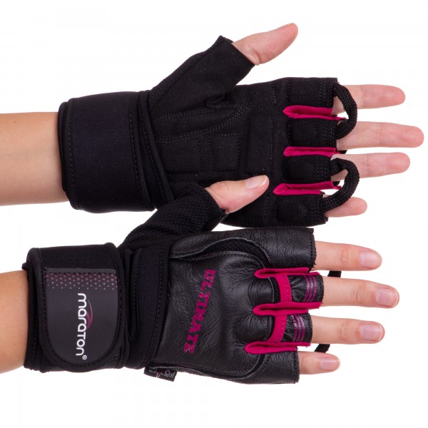 Рукавички для важкої атлетики Zelart MARATON 161104 XL чорний-рожевий