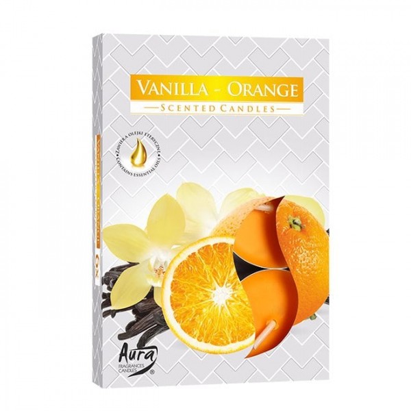 Свеча чайная таблетка ароматическая Flora Ваниль-Апельсин D-3,9 см. 6 шт. 27331