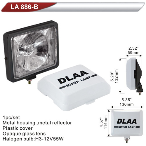 Фара дополнительная DLAA 886B-W/H3-12V-55W/136*116mm/крышка (LA 886B-W)