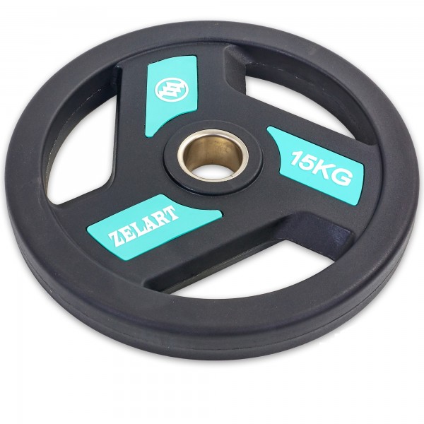 Блины (диски) полиуретановые Zelart TA-5344-15 51мм 15кг черный