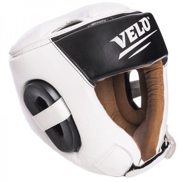 Шолом боксерський відкритий з посиленим захистом верхівки шкіряний VELO (VL-2211) L Білий