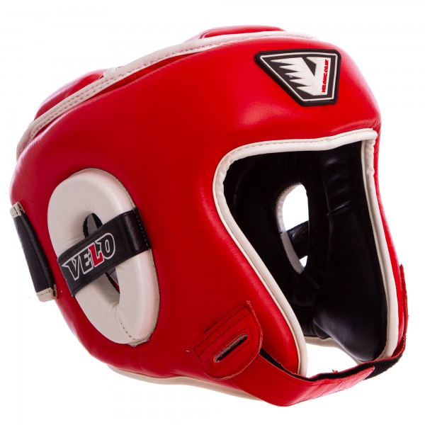 Шолом боксерський відкритий з посиленим захистом верхівки шкіряний VELO (VL-8195) XL Червоний