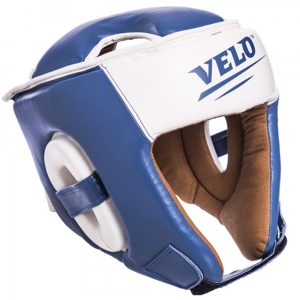 Шлем боксерский открытый с усиленной защитой макушки кожаный VELO (VL-2211) XL Синий