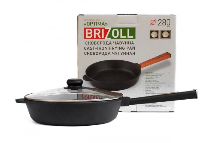 Чавунна сковорода з кришкою Brizoll Optima-Black 240 х 60 мм