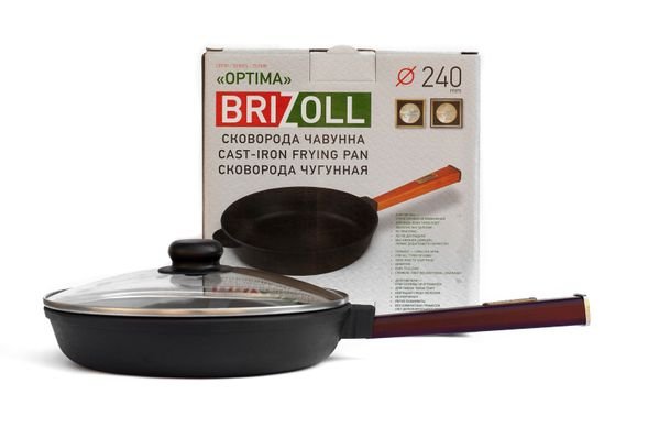 Чавунна сковорода з кришкою Brizoll Optima-Bordo 200 х 35 мм
