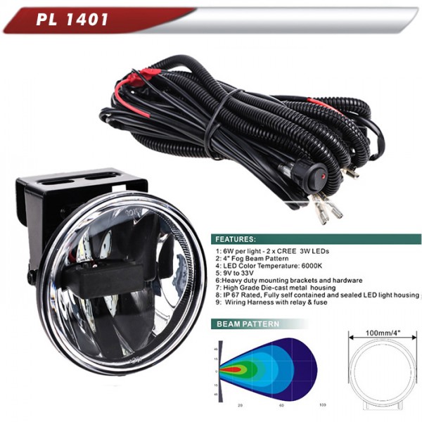Фара додаткова PL-1401 LED-CREE/10-32V/2*6W/2*400LM/6000К/D=100mm/эл.проводка (PL-1401-LED)