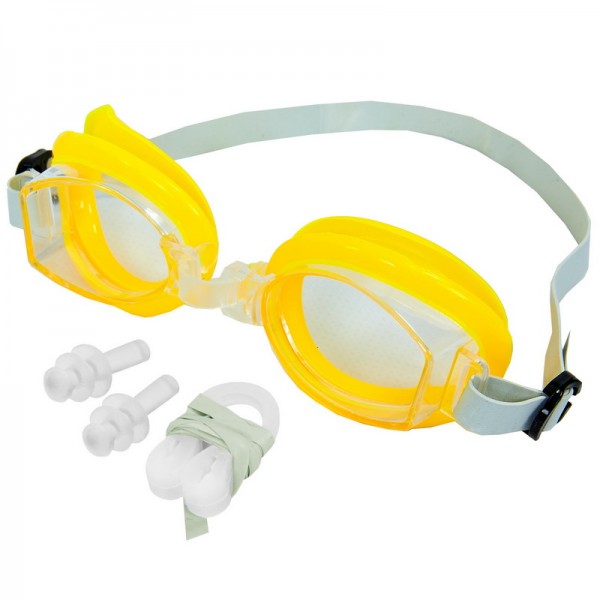 Очки для плавания детские с берушами и зажимом для носа Zelart G7315 Жёлтый