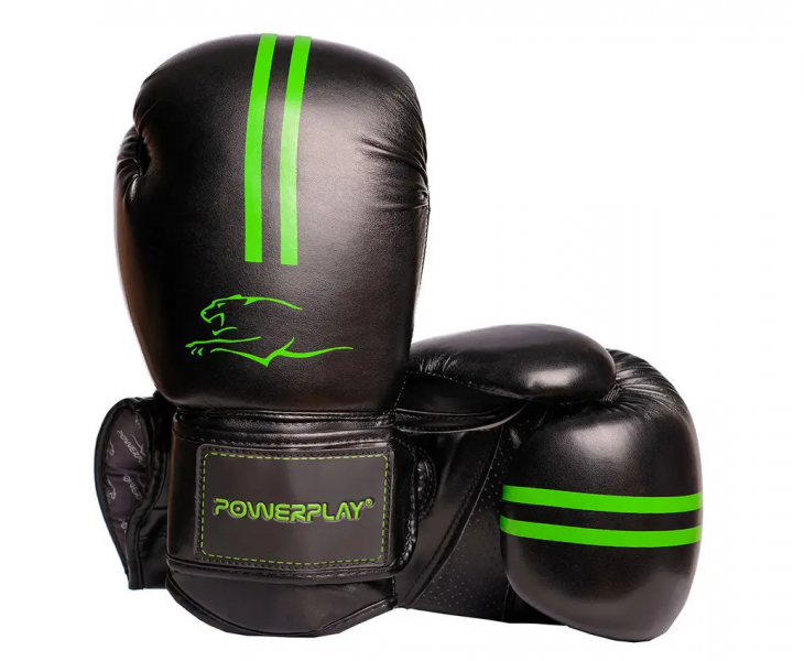 Боксерські рукавиці PowerPlay 10 унцій Чорно-Зелений 3016