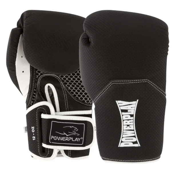 Боксерські рукавиці PowerPlay 12 унцій карбон Чорно-білий 3011